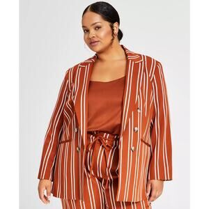 Bar III Women's Vertical Stripped Brown Blazer Coat Double Breasted Sz 1X NWT